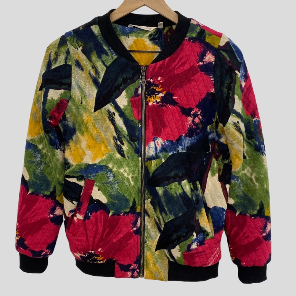 Soft Surroundings Colorful Abstract Quilted Cotton Bomber Jacket